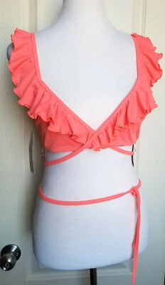 Coco Rave Coral Tropi Glow Ruffle Brooke Wrap Bikini Top Size XSmall NEW $56 - Image 1 of 4