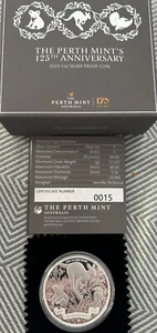 The Perth Mint's 125th Anniversary 2024 1oz Silver Proof Coin CoA #0015 - Picture 1 of 3
