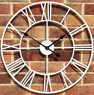 LARGE OUTDOOR GARDEN WALL CLOCK BIG ROMAN NUMERALS GIANT OPEN FACE METAL 60 CM - Image 1 of 4