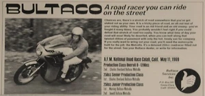 Pubblicità Stampa Moto Bultaco Metralla 250 Roadracer 1969 Originale - Foto 1 di 1