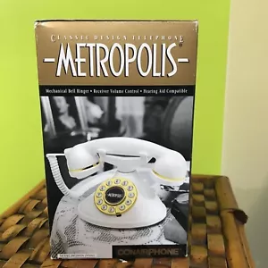 Vintage Conair Rotary Style SW2505W Metropolis White Phone Retro Dial Landline - Picture 1 of 7