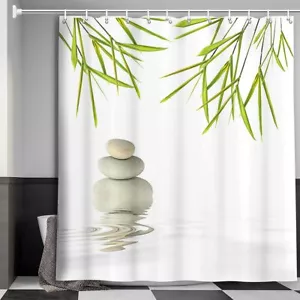Anpahow Zen tenda doccia bianca tessuto 70-84 pollici tenda doccia lunga e set tappeto - Foto 1 di 10