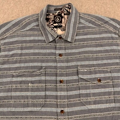 Volcom Shirt Adult Large Blue Gray Striped Short Sleeve Classic Button Down Mens - Image 1 of 4