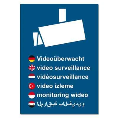 DREIACHTEINS MEDIA Aufkleber Folie Videoüberwachung 6 Sprachen Sicherheit Objektschutz Diebstahl