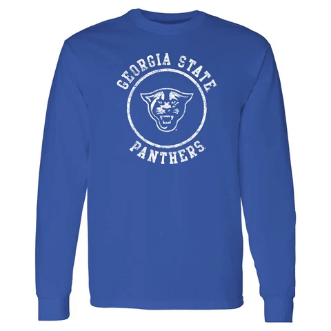 Georgia State Panthers Distressed Circle Logo Long Sleeve T Shirt - Royal Cover
