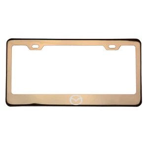 Rose Gold Laser Etched Mazda Logo License Plate Frame w/Cap T304 Stainless Steel - Picture 1 of 10
