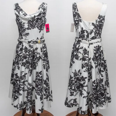 Unique Vintage Black and White Floral Swing Dress Size XL AS IS - Image 1 of 4
