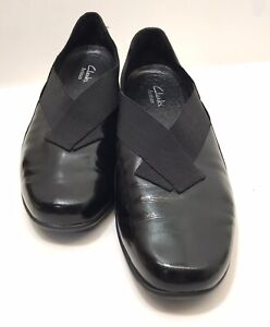 Clarks Active Air Everyday Black Leather Slip On Size 8 M Comfort Dress Shoe