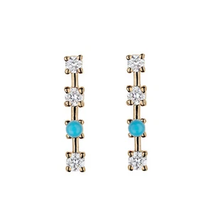 Aretes de barra de diamantes y turquesa de oro macizo de 14k hechos a mano joyería fina regalo - Imagen 1 de 2