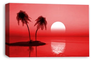 Large Seascape Sunset Love Art Print Red Grey Framed Beach Canvas Picture - Picture 1 of 6
