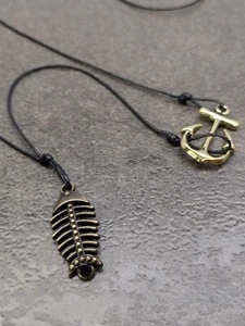 Anchor Skeleton Charm Pendant String Necklace Gift Jewelry for Men Women Boho - Picture 1 of 5