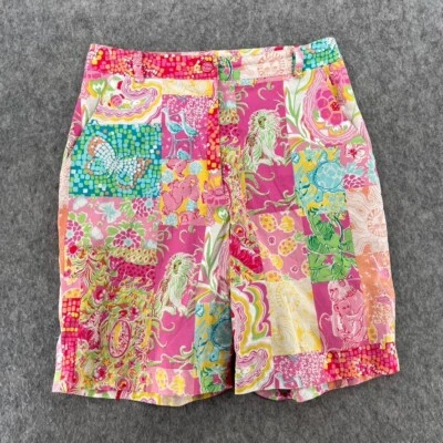 Key West Shorts Bermuda Animals Pink Zip Button Cotton Womens 6 Elephants Lions - Изображение 1 из 4