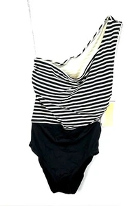 Michael Kors Women’s Stripe One Shoulder Cut Out One Piece Swimsuit Size 12 - Picture 1 of 4