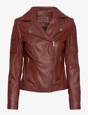 Chaqueta de motociclista DEPECHE 100 % cuero genuino - pimentón ahumado / Reino Unido 8 - PVP £280+ Foto 1 de 4