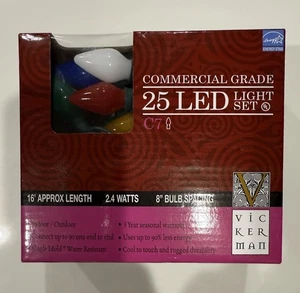 Case of 8 - Vickerman Commercial Grade 25 LED C7 Christmas Lights - 200 Lights - Picture 1 of 9