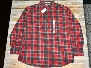 NWT Duluth Men’s Free Swingin' Flannel Relaxed Fit Work Shirt Red Plaid Large - Picture 1 of 13