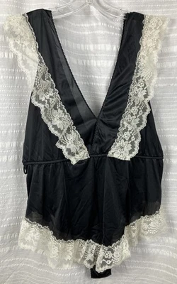 Peluche L Vintage Jc Penny Años 70 80 Nailon Sedoso Negro Sissy Criada Francesa Foto 1 de 3