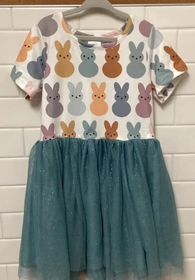 Little Girls Green Tulle Dress Sz Sz 6 7 Multicolor Bunnies Frilly Glitter - Image 1 of 4