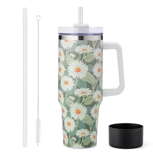 40 oz Tumbler with Handle and Straw, Daisy Insulated Travel Mug Iced Coffee C... - Picture 1 of 7