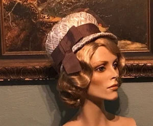 Vintage 60s Hat 1960s Straw XL Pillbox Cloche Netting Jackie Kennedy Mod Retro - Picture 1 of 9