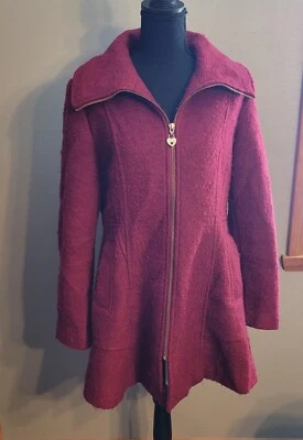 Abrigo Guess Over Mujer L Rojo Boucle Cremallera Completa Invierno Preppy Mezcla de Lana  Foto 1 de 4