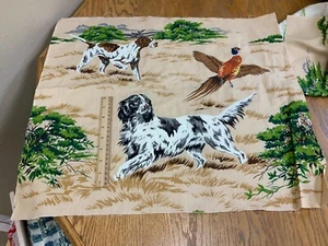 Vintage HUNTING DOGS PHEASANT NATURE WILDLIFE COTTON FABRIC BY COPR 21" X 24" - Picture 1 of 2