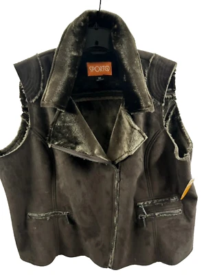 Chaleco Sporto de piel sintética sin mangas para mujer 3X Prendas exteriores Abrigo Chaqueta Marrón  Foto 1 de 4