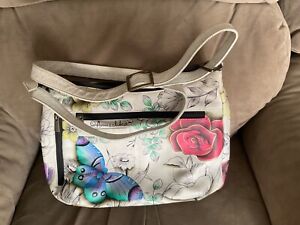Anushka hand painted Leather Butterfly Garden Crossbody Bag Pre-Owned