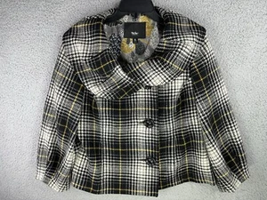 Mossimo Donna Cropped PeaCoat Misto Lana Scialle Collo Manica 3/4 Plaid - Foto 1 di 15