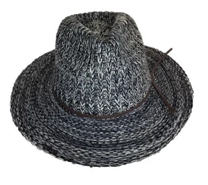 CC Hat Women's Charcol Black Knit Fedora Hat Leather Band Accent One Size Boho - Picture 1 of 7