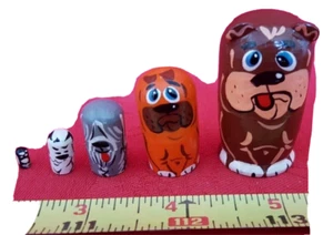 Bulldogs Nesting Doll/5-pc Set/Handmade/NEW/Micro Sz/Russia/NEW!FREE SHIP IN US - Picture 1 of 2