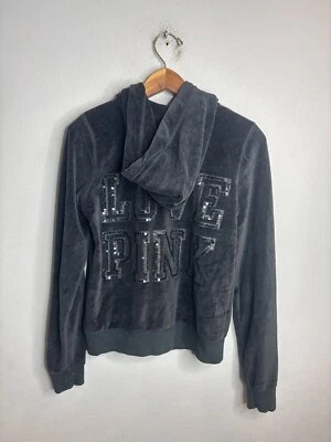 Chaqueta con Capucha Y2K ROSA Victoria’s Secret BLING Lentejuelas Negra Cremallera Talla S 5042 Foto 1 de 4