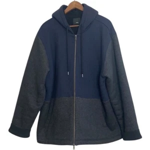 Vince Hoodie Mens XXL Navy Blue Dark Gray Full Zip Sherpa Fleece Sweatshirt - Picture 1 of 13