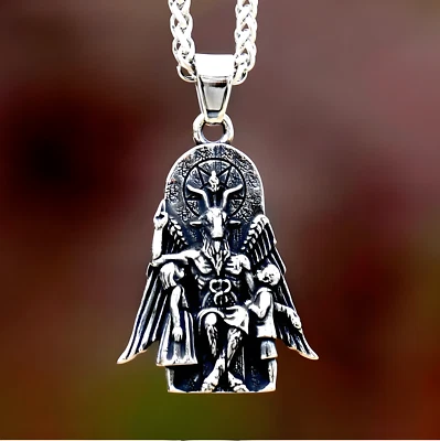 Halskette Baphomet Teufel Ziege Pentagram Anhänger Edelstahl gothic 60 cm - Bild 1 von 4