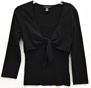 Cable & Gauge Womens Sweater Black Knit Silk Faux Tie Bolero Top S - Picture 1 of 7