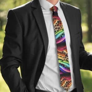 Tie Trippy Cheetah Leopard Op Art Necktie Hippie Psychedelic Tie Dye Rave - Picture 1 of 8