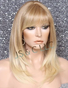 Peluca completa mezcla de cabello humano flequillo recto en capas calor OK mezcla rubia 27-613 PL - Imagen 1 de 6