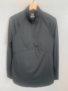 Cutter Buck Shirt Men L Black DRYTEC Pullover 1/4 Zip Long Sleeve Thumbholes - Picture 1 of 12