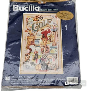 Bucilla Counted Cross Stitch Kit Golfing Memorabilia 42075 Sealed Vtg 1998 NEW - Picture 1 of 5