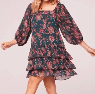 Vestido Babydoll Band Of The Free Mandy Floral Pino Baya Manga Transparente Volantes Med Foto 1 de 4