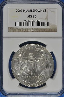 2007 P Jamestown $1 Silver 400th Anniversary coin-NGC MS 70 - Image 1 of 2