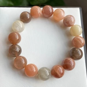 12.5mm Natural Color Moonstone Sunstone Light Crystal Beads Bracelet C1133 - Picture 1 of 10
