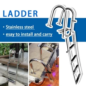 Boat Heavy Duty 4 Step Folding Ladder Telescoping Stainless Steel Pontoon Yacht - Foto 1 di 8