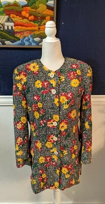 Chaqueta Blazer Larga De Colección Mondi Escada Multicolor Floral Botón Polonia Talla Mediana Foto 1 de 4
