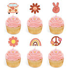 12Pcs Bohemian Flower Rainbow Bus Cake Topper Muffin Cupcake Toppers For Party