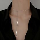 Silver Tassel Geometric Pendant Necklace Clavicle Chain Women Jewelry Gift