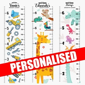 Personalised Boys Height Chart:Football, Space, Dinosaur, Giraffe, Construction - Picture 1 of 11