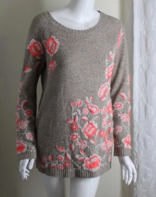 as is Sleeping on Snow Anthropologie S Boho All Embroidered Wheat Orange Sweater - Image 1 of 4