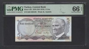 Turkey 5 Lira 1970 (ND 1976) P185 Uncirculated Grade 66 - Picture 1 of 2