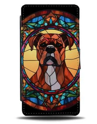 Brown Boxer Dog Stained Glass Design Flip Wallet Case Stain Dogs Rottweiler BX60 - Image 1 of 3